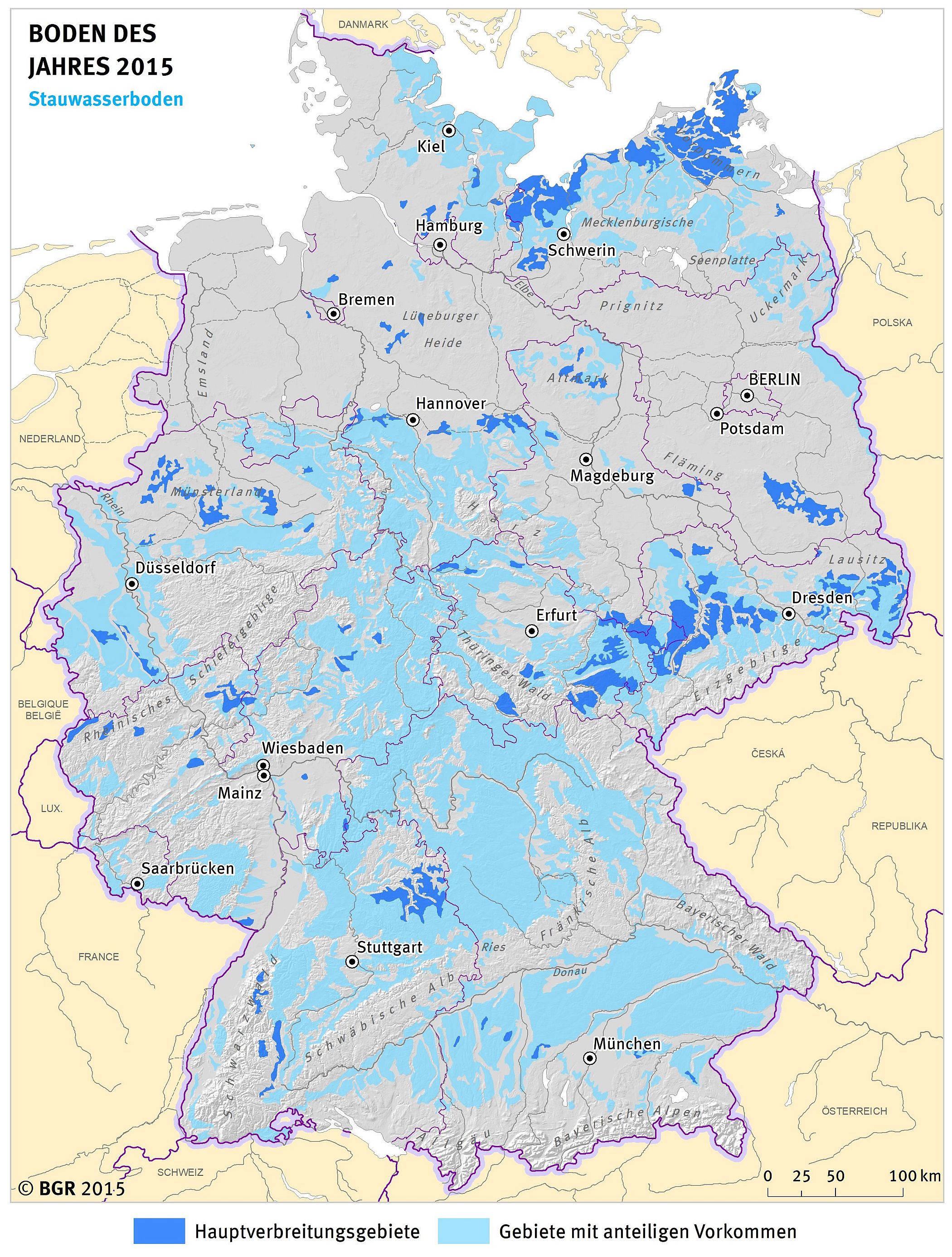 Stauwasserboden (Pseudogley) - Vorkommen in Deutschland
