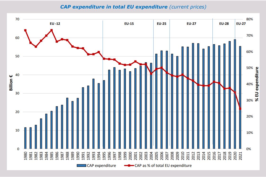 CAP expenditure in total EU expenditure (current prices)