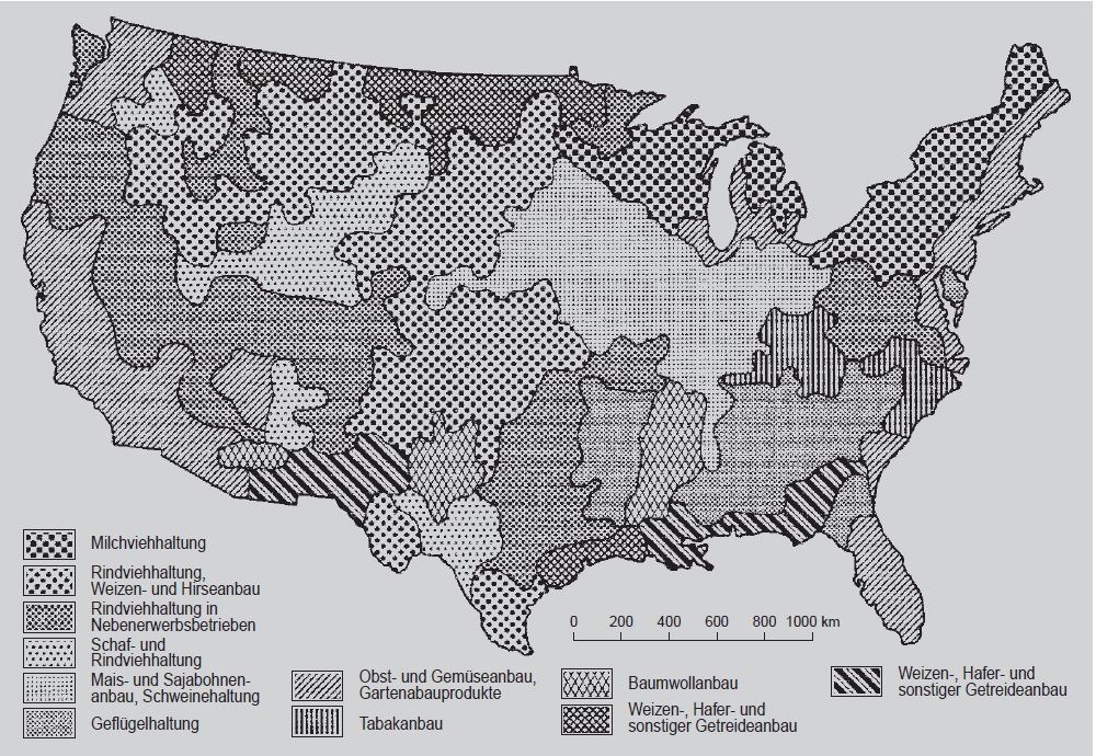 Räumliche Struktur der US-amerikanischen Agrarwirtschaft zu Beginn der 90er Jahre