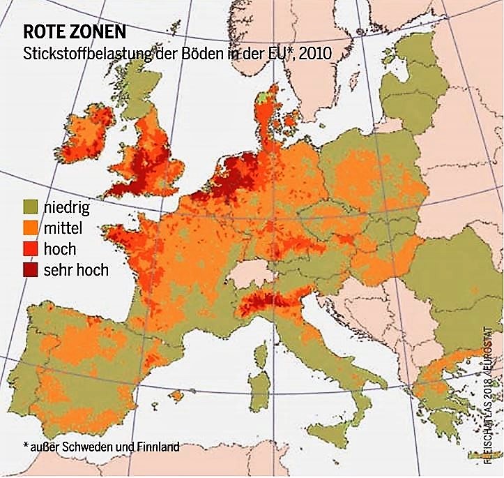 Stickstoffbelastung der Böden in der EU (2010)